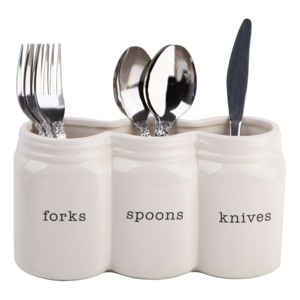 White & Black Three-Section Jar Utensil Caddy